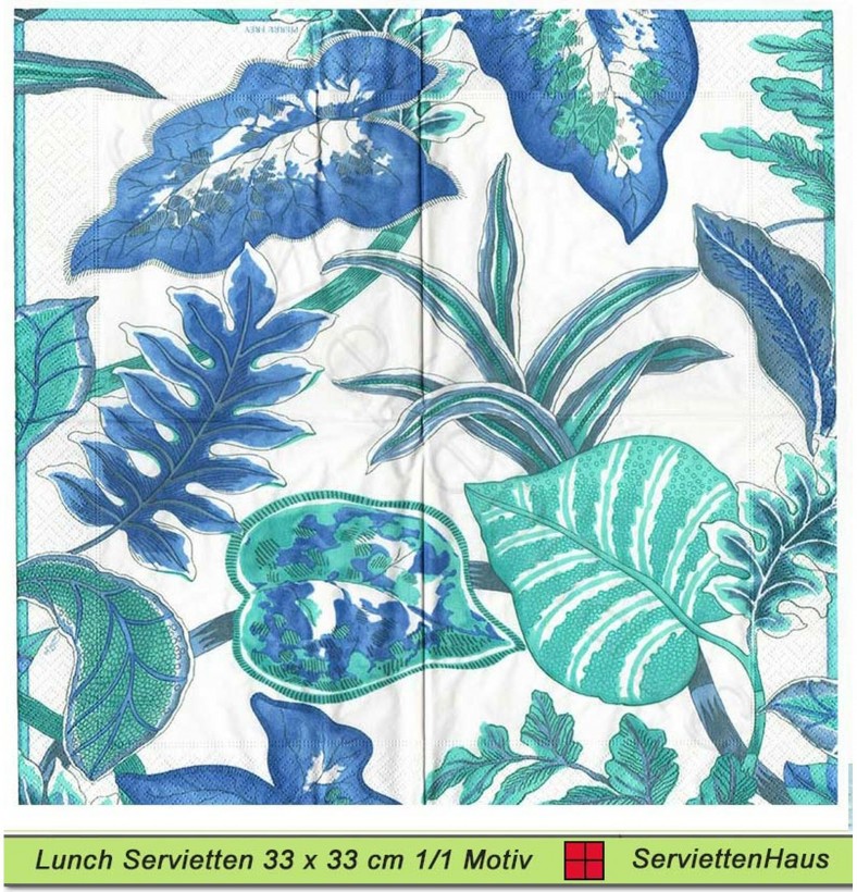 Farn in blau - ganzes Motiv - 1 Lunch Serviette