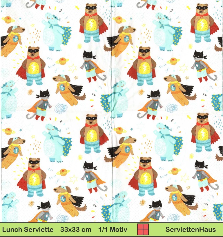 Nilperd Hund Bär Katze als Superman - 1 Lunch Serviette