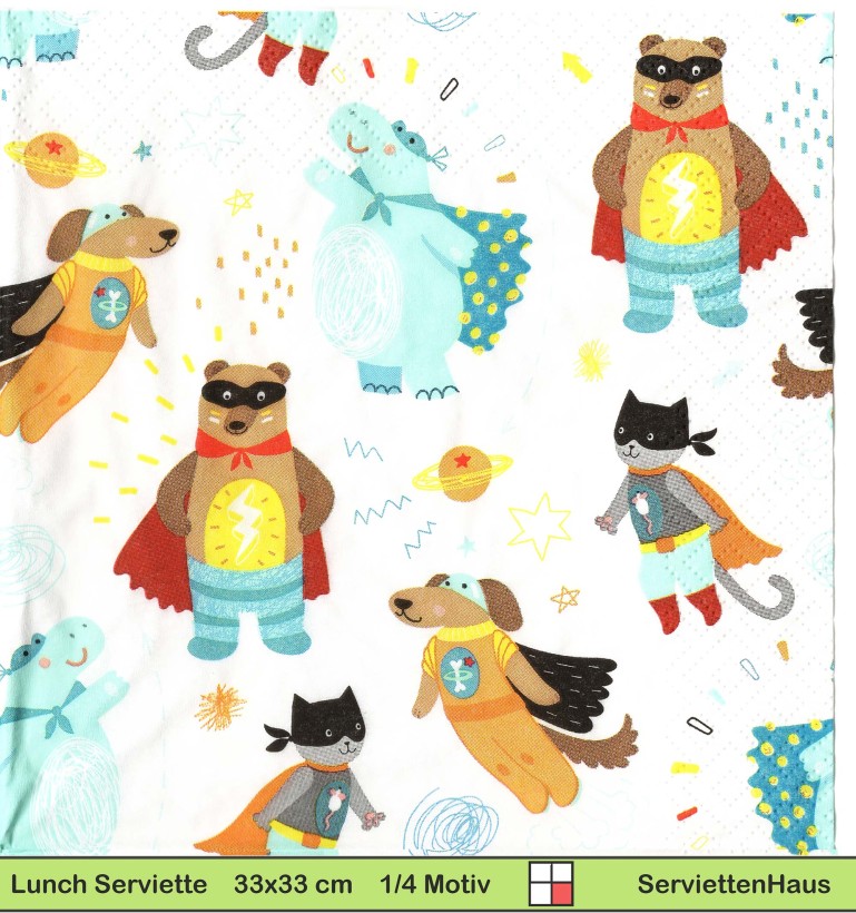 Nilperd Hund Bär Katze als Superman - 1 Lunch Serviette
