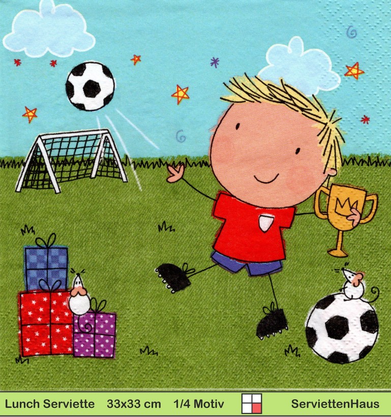 Kleiner Fußballspieler mit Pokal - 1 Lunch Serviette
