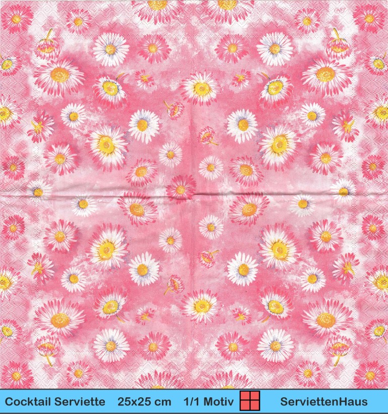 Gänseblumen auf rosa - 1 Cocktail Serviette