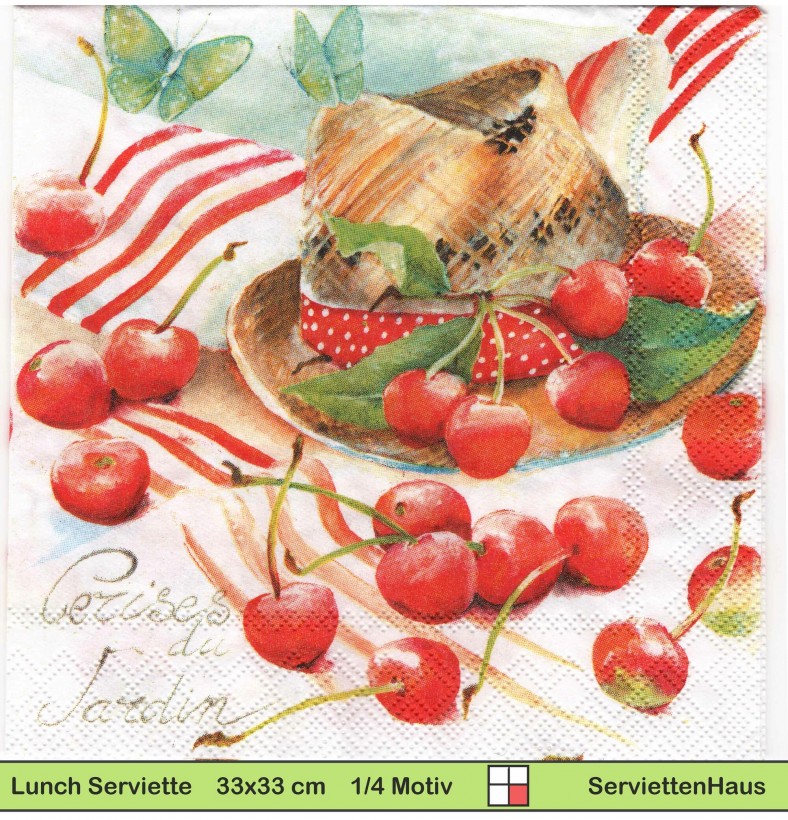 Gartenhut mit Kirschen - 1 Lunch Serviette