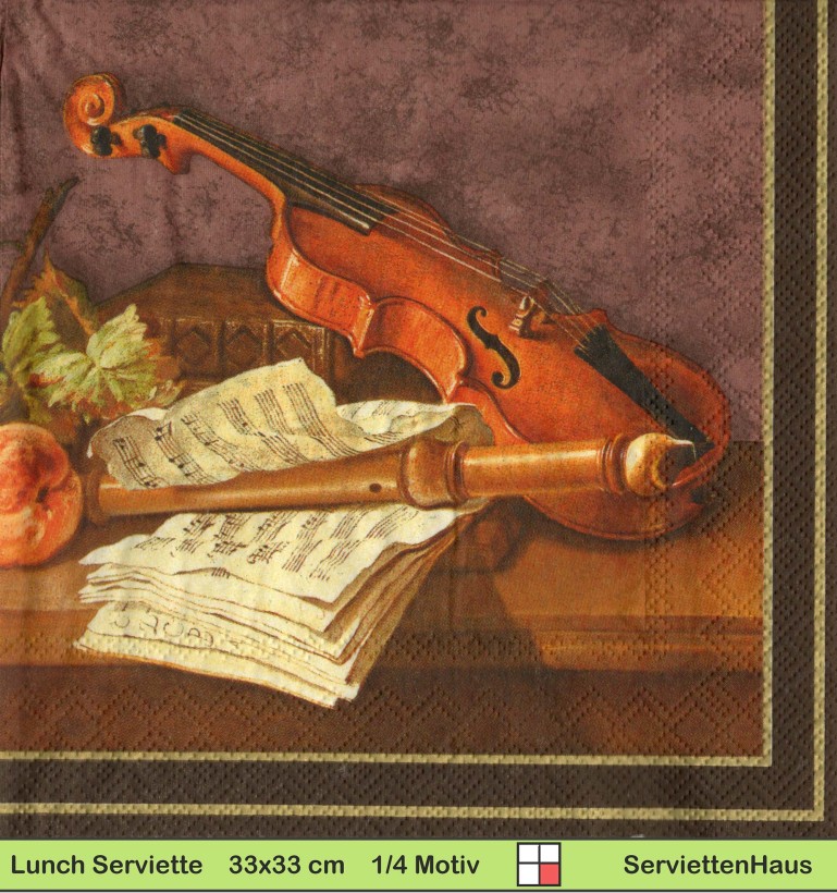 Stillleben mit Violine auf braun - 1 Lunch Serviette