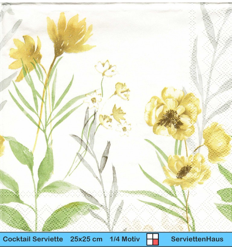 Gelbe Blumen mit Blätter - 1 Cocktail Serviette