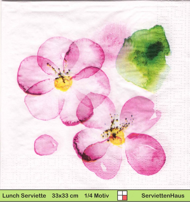 Rosa Blumen mit Wasserfarben gemalt - 1 Lunch Serviette