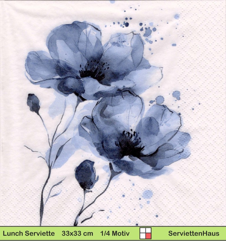 Gemalte blaue Mohnblumen - 1 Lunch Serviette
