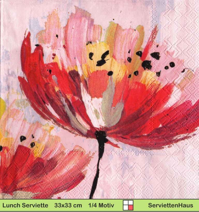 Große gemalte rote Blume auf rosa - 1 Lunch Serviette - halbes Motiv