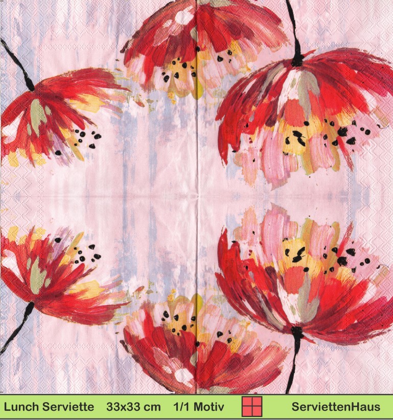 Große gemalte rote Blume auf rosa - 1 Lunch Serviette - halbes Motiv