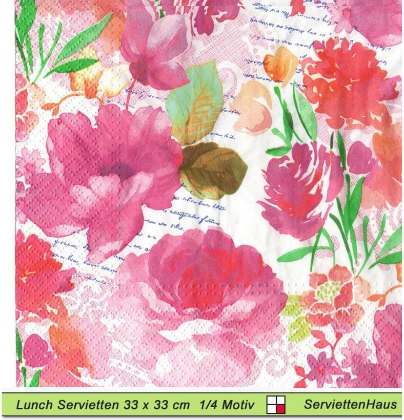 Gezeichnete Blumen in rosa - 1 Lunch Serviette