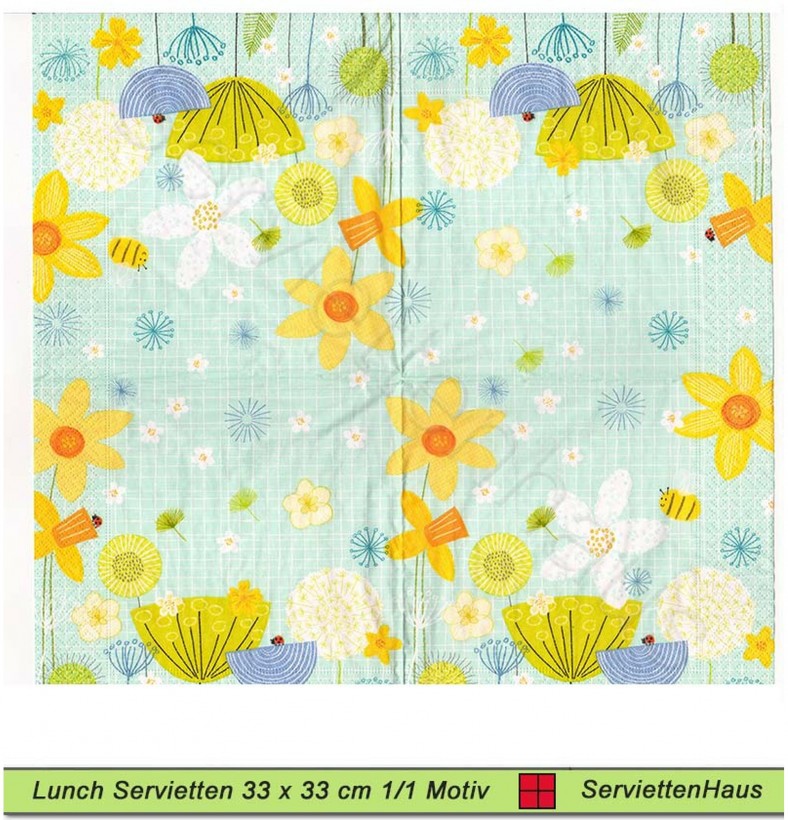 Gezeichnete Blumen mit Hummel - 1 Lunch Serviette