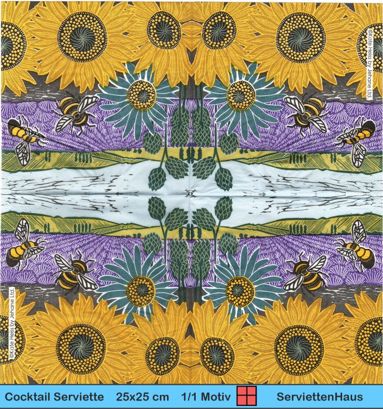 Hummeln über Sonnenblumen und Lavendel - 1 Cocktail Serviette