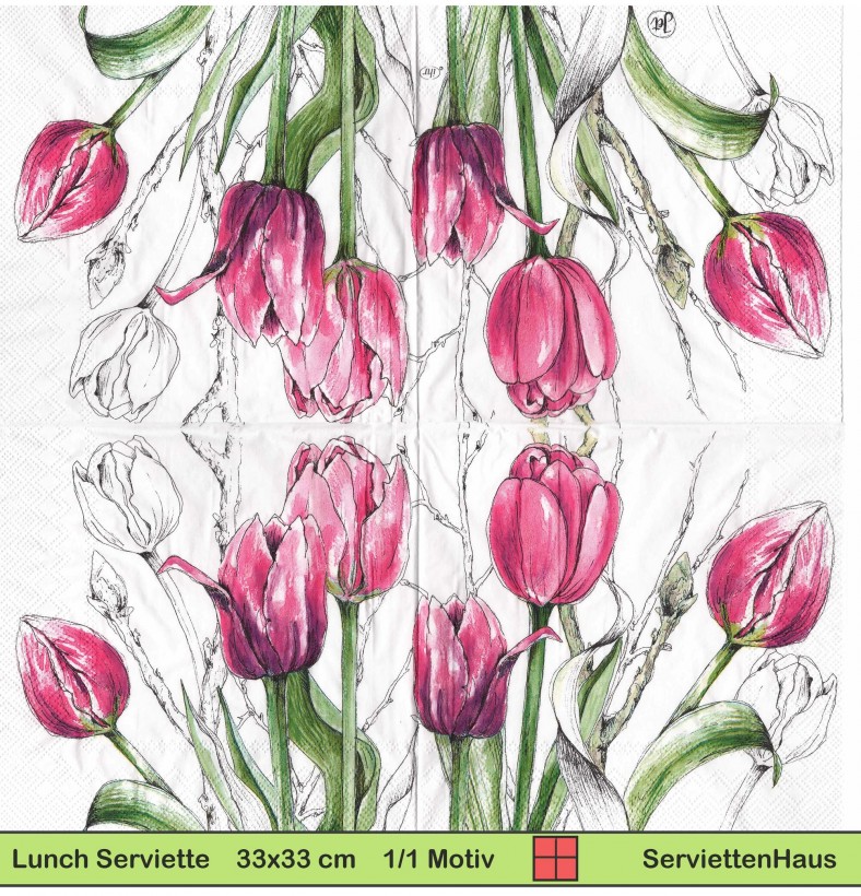 Gezeichnete Tulpen in pink - 1 Lunch Serviette
