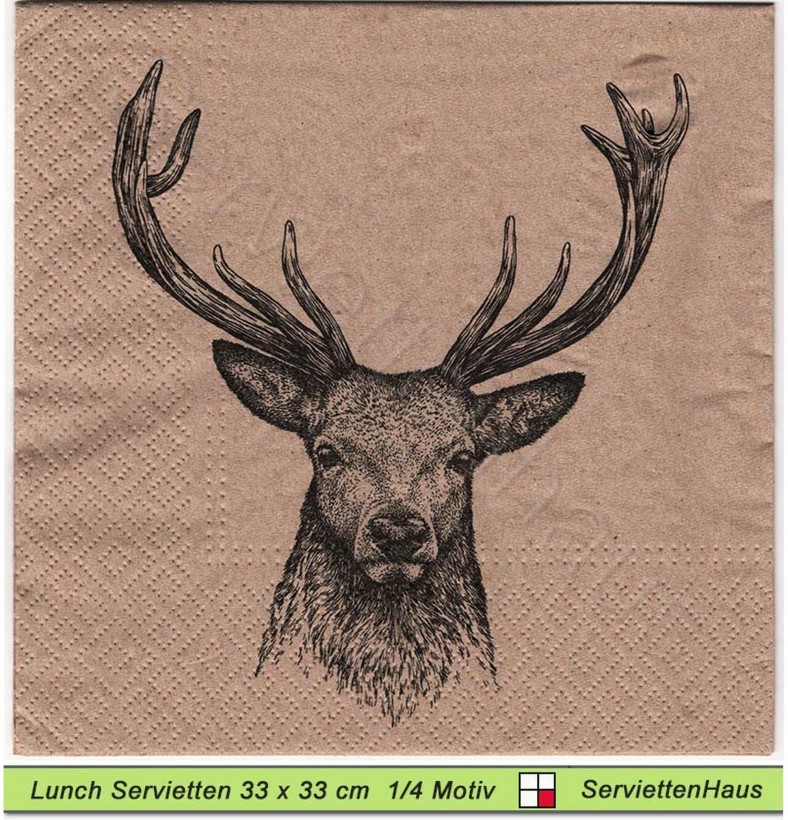 Gezeichneter Hirsch auf braun auf Naturpapier - 1 Lunch Serviette