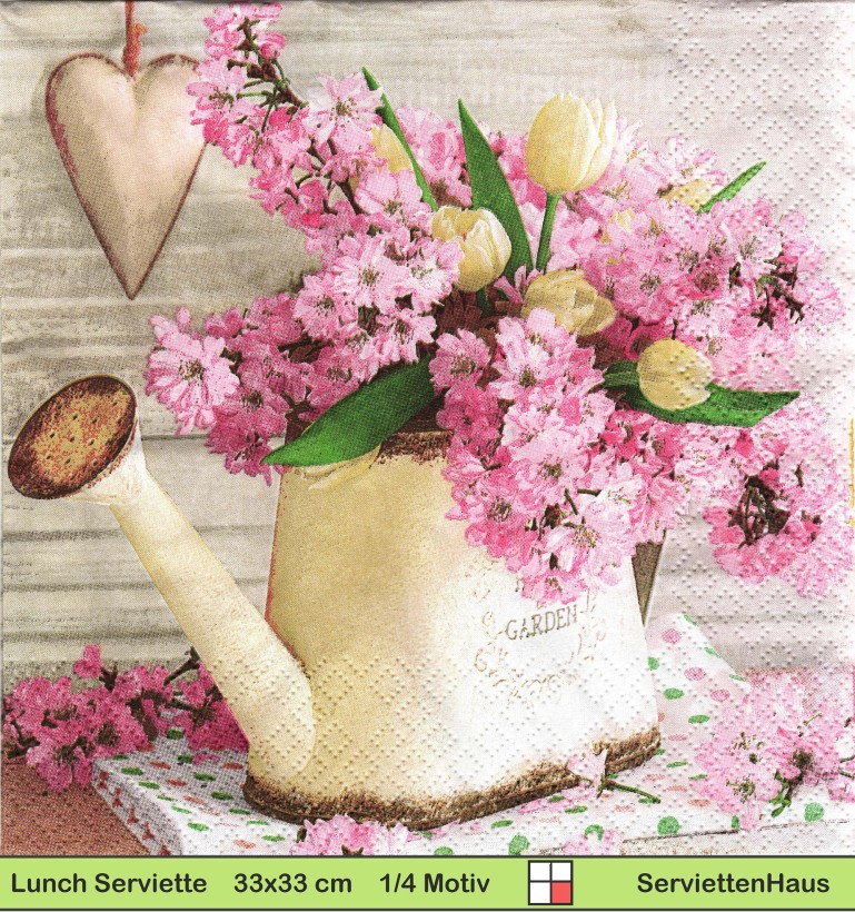 Tulpen und Kirschblüten in einer Gießkanne - 1 Lunch Serviette