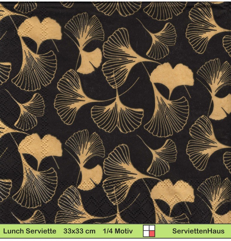 Gingko in gold auf schwarz - 1 Lunch Serviette