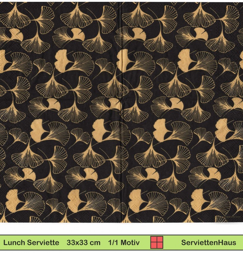 Gingko in gold auf schwarz - 1 Lunch Serviette