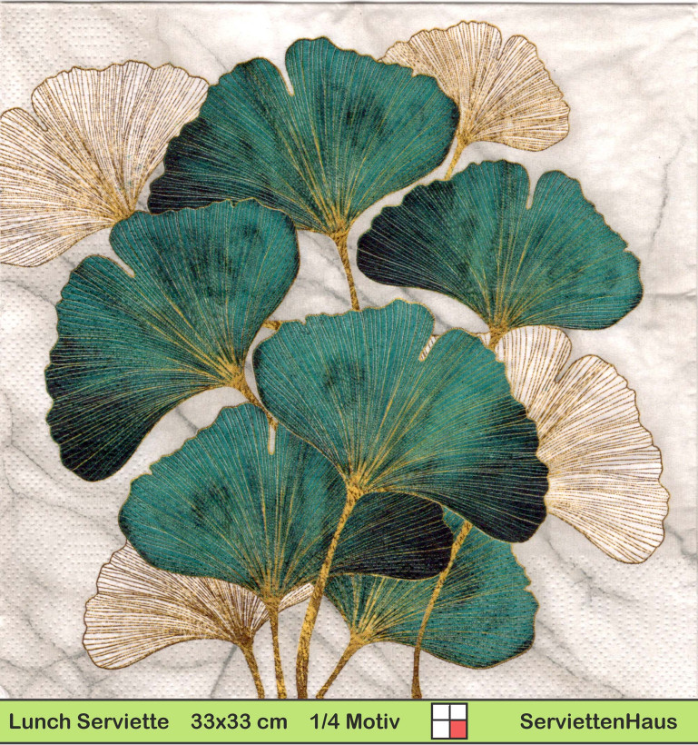 Ginkgo in grün und gold - 1 Lunch Serviette