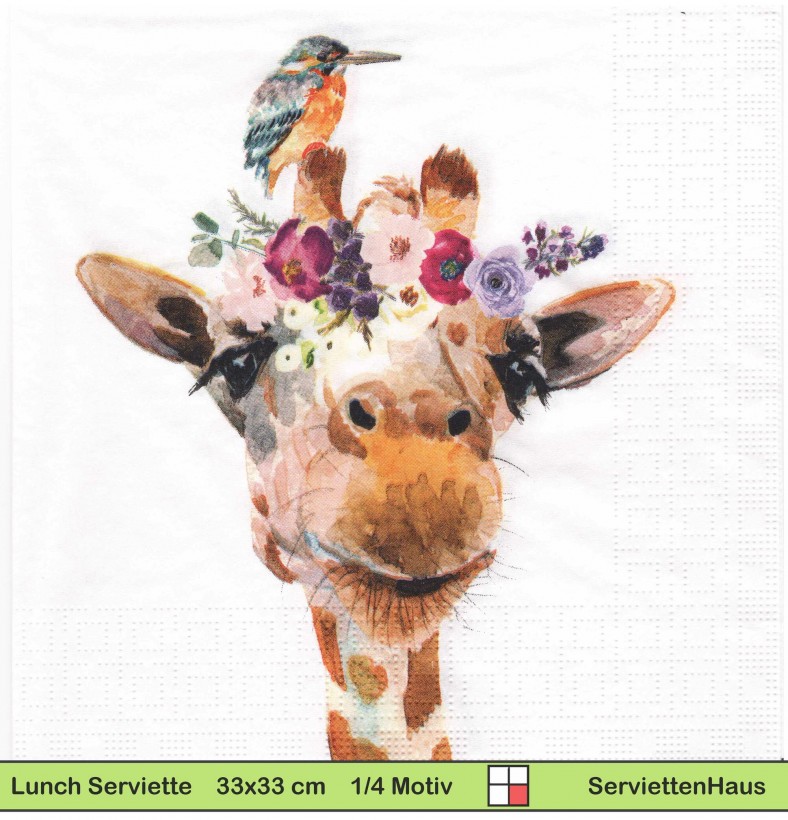Giraffe mit Eisvogel - 1 Lunch Serviette