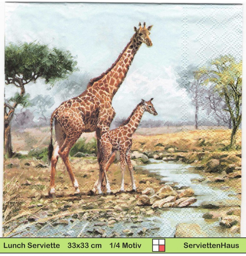 Giraffe mit ihrem Kind an der Wasserstelle - 1 Lunch Serviette