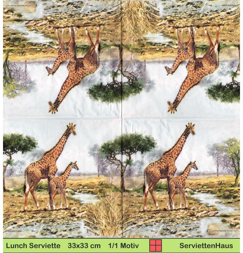 Giraffe mit ihrem Kind an der Wasserstelle - 1 Lunch Serviette