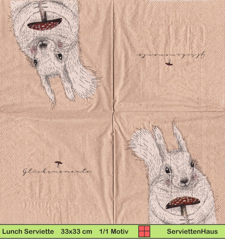 Glücksmomente mit Eichhörnchen und Fliegenpilz - 1 Lunch Serviette
