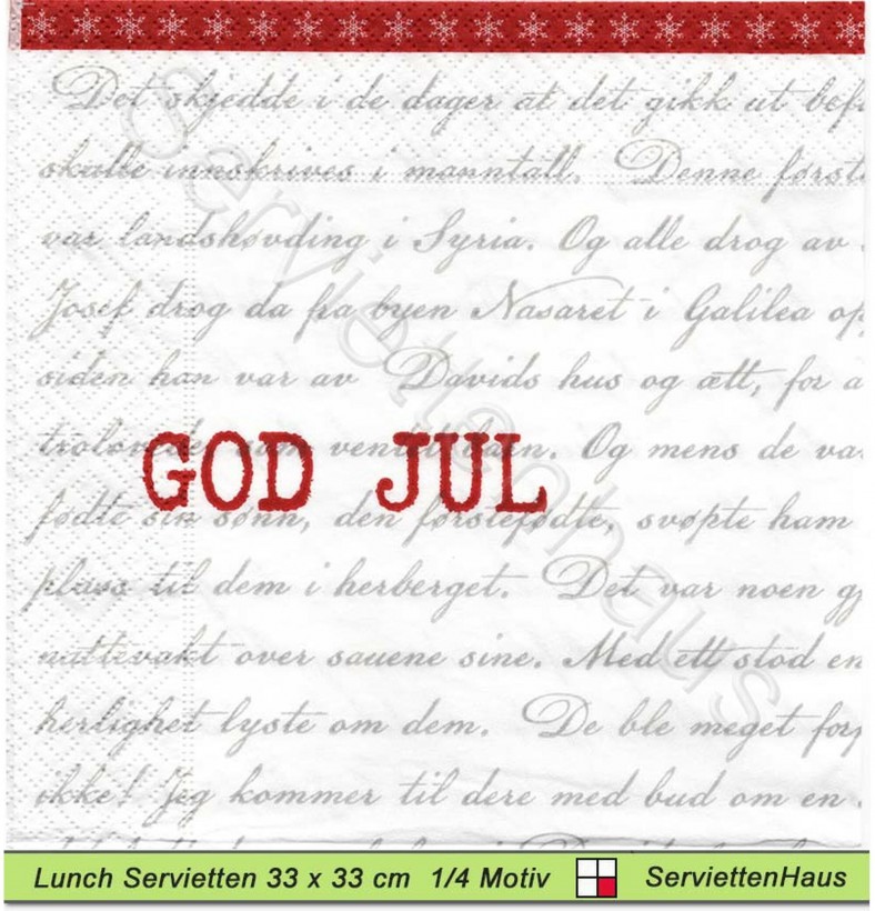 Sagen Vintage Design - God Jul - 1 Lunch Serviette