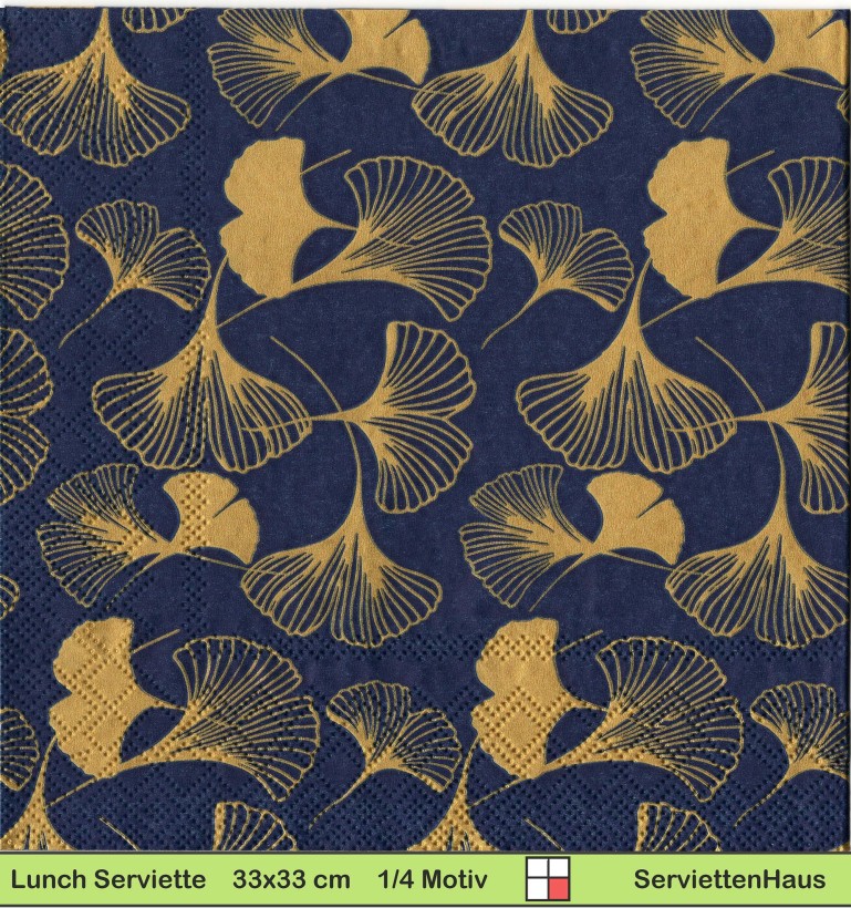 Goldene Gingko Blätter auf blau - 1 Lunch Serviette