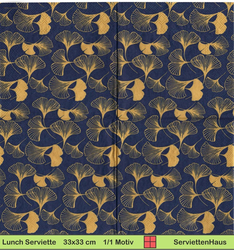 Goldene Gingko Blätter auf blau - 1 Lunch Serviette