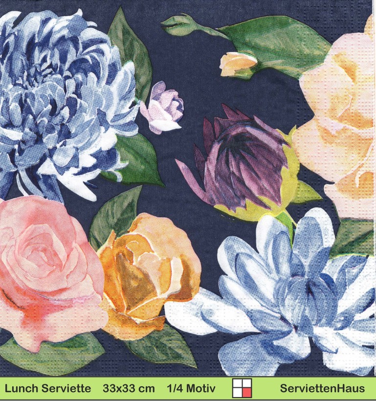 Große Blüten auf blau - 1 Lunch Serviette