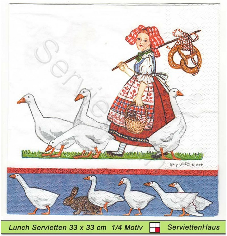Guy Untereiner - Mädchen mit Gänsen - 1 Lunch Serviette