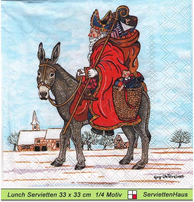 Guy Untereiner - Nikolaus auf seinem Esel - 1 Lunch Serviette