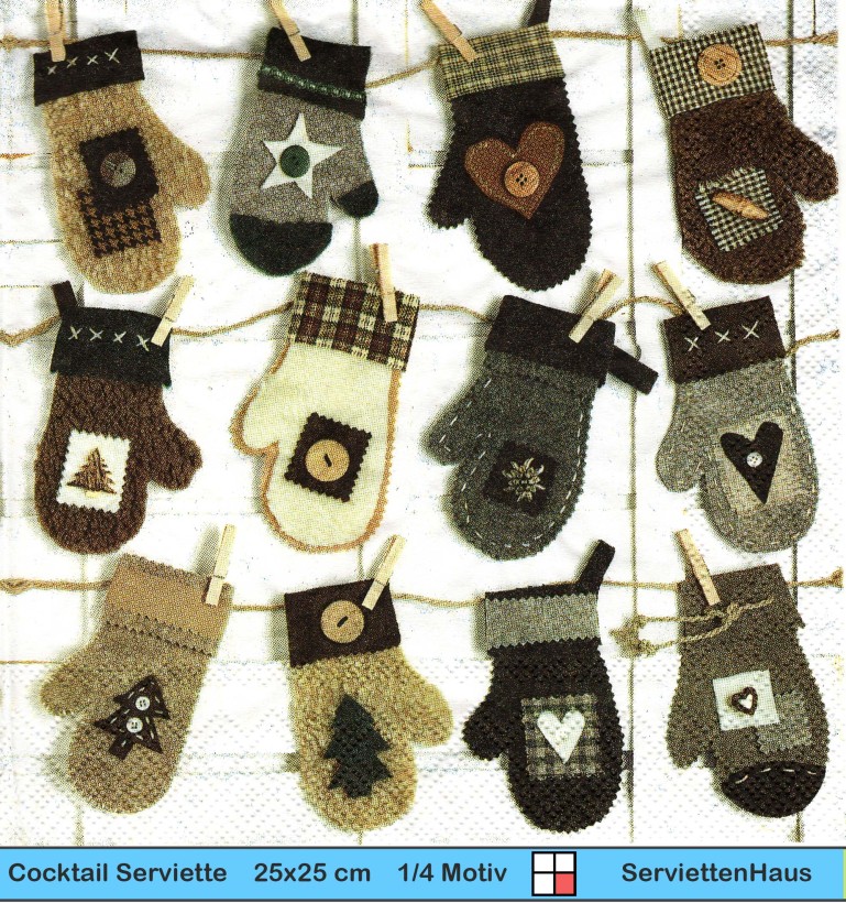 Kleine Handschuhe auf der Wäscheleine - 1 Cocktail Serviette