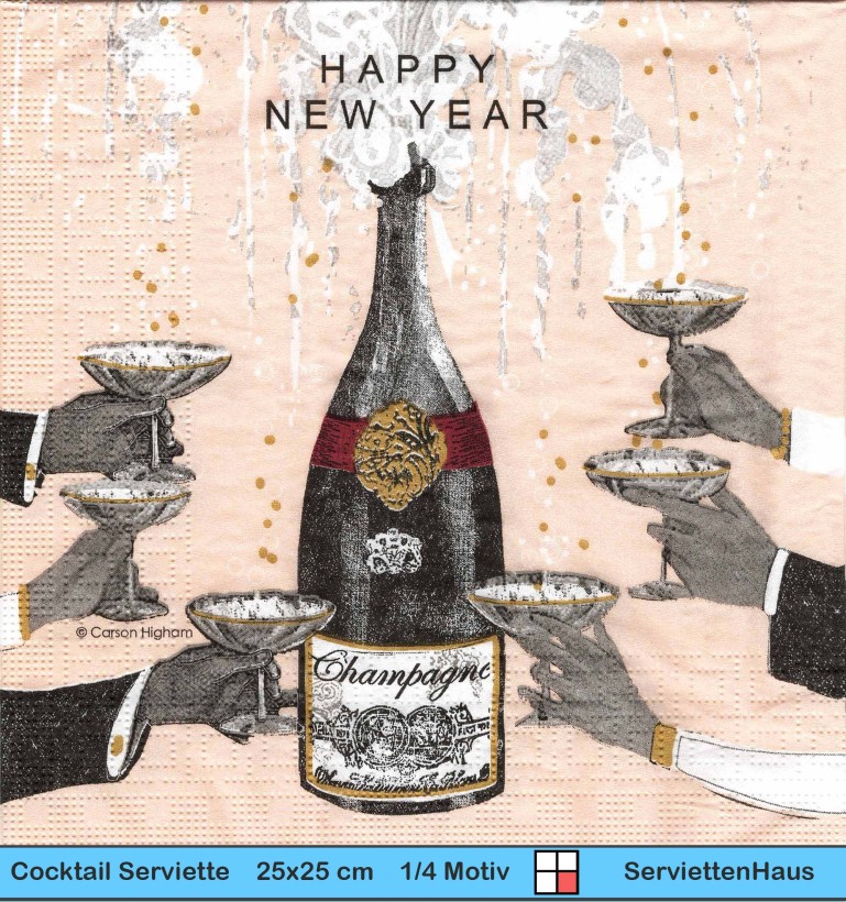 Silvester Party Happy new Year mit Sekt - 1 Cocktail Serviette