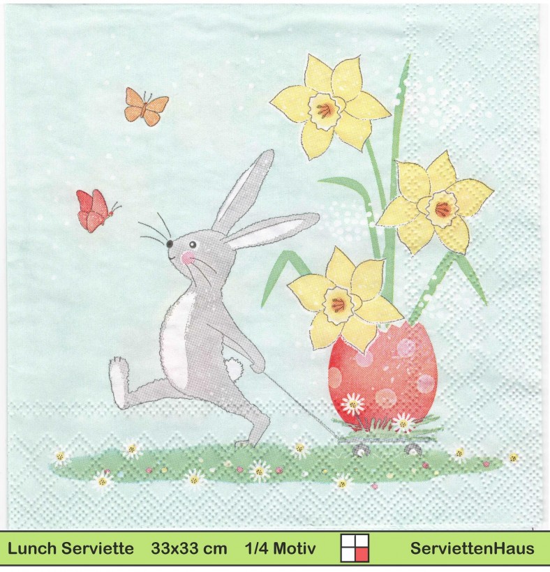 Hase mit Osterglocken im Ei - 1 Lunch Serviette