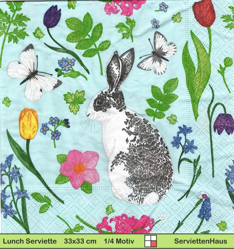 Hase Art Holländer und Schmetterling auf der Wiese - 1 Lunch Serviette