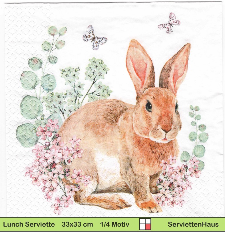Hase zwischen Blumen - 1 Lunch Serviette