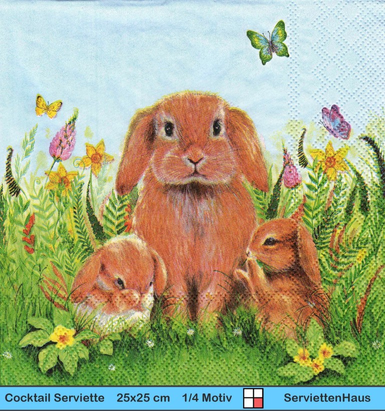 Familie Osterhase auf der Frühlingswiese - 1 Cocktail Serviette