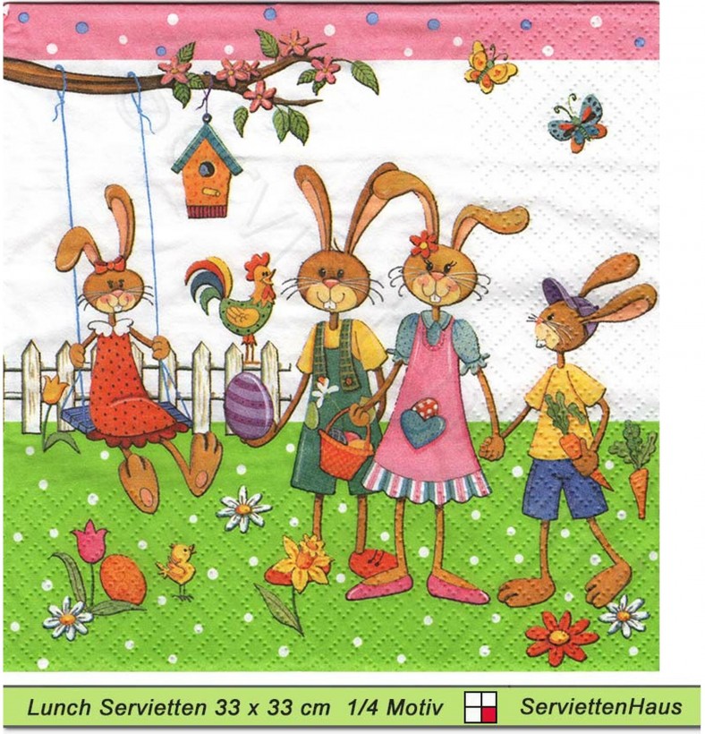 Hasenkinder spielen im Garten - 1 Lunch Serviette