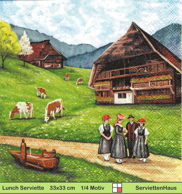 Deutschland - Schwarzwald - Alm Kühe Haus Trachten - 1 Lunch Serviette