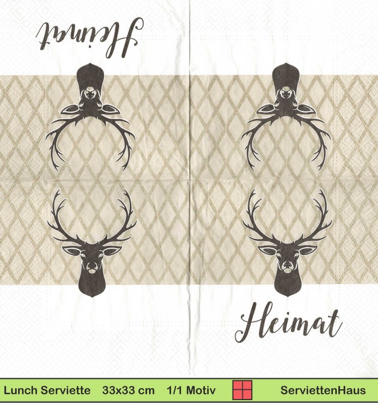 Hirsch mit Wald und Text Heimat - 1 Lunch Serviette - halbes Motiv