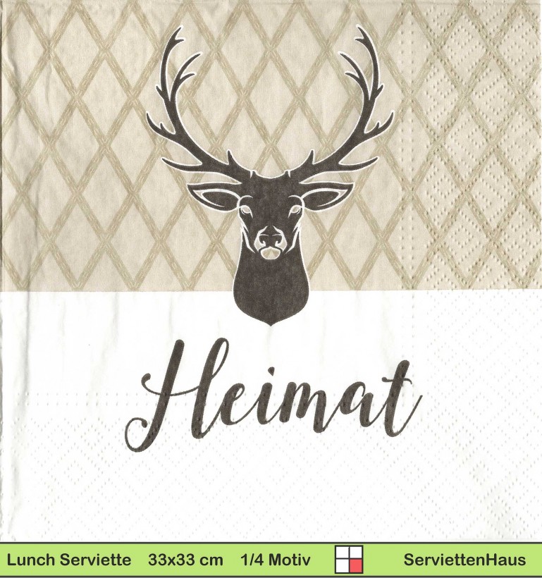 Hirsch mit Wald und Text Heimat - 1 Lunch Serviette - halbes Motiv