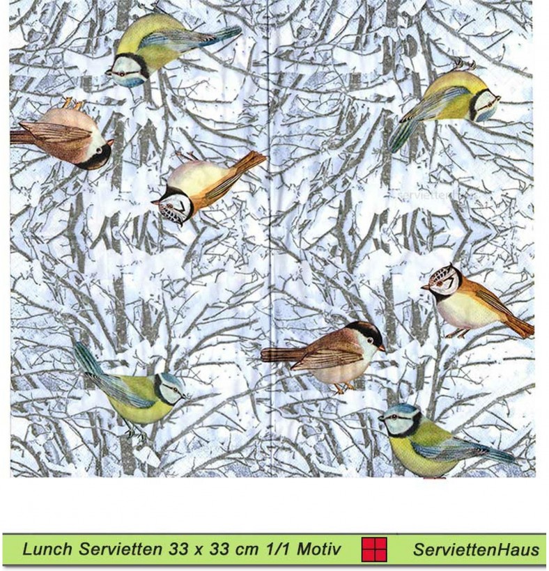Heimische Vögel im Schnee - 1 Lunch Serviette - halbes Motiv