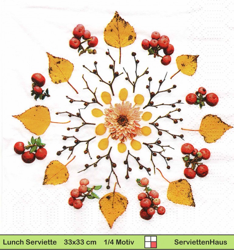 Herbstliche Blätter und Beeren im Kreis - 1 Lunch Serviette