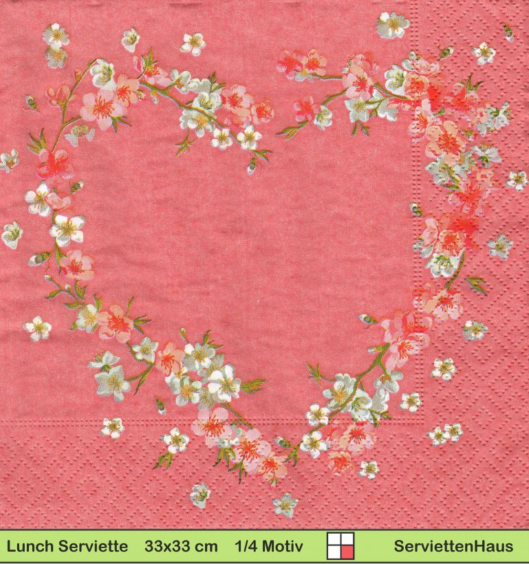 Herz aus kleinen Blumen auf rosa - 1 Lunch Serviette