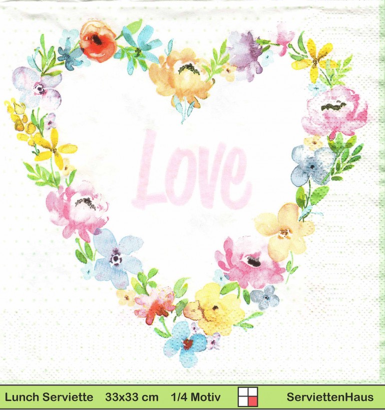 Text Love ins Blumenherz geschrieben - 1 Lunch Serviette