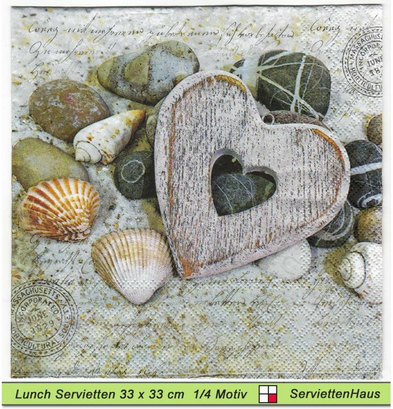 Herz mit Muscheln - 1 Lunch Serviette