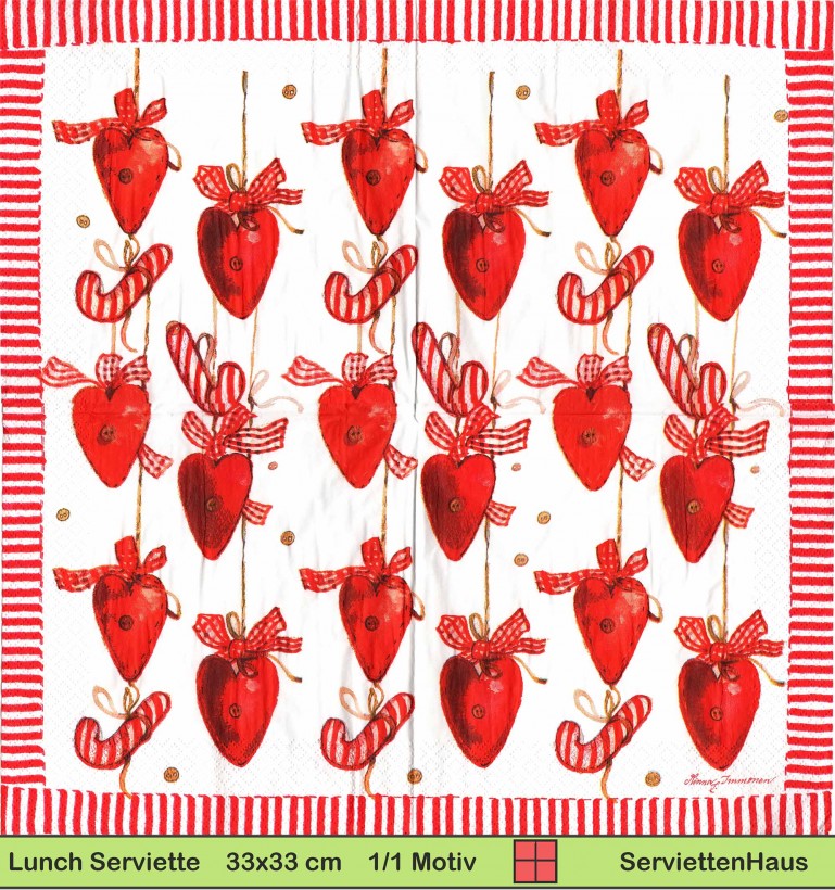 Havi Oy - Aufgehängte Herzen mit Zuckerstangen - 1 Lunch Serviette