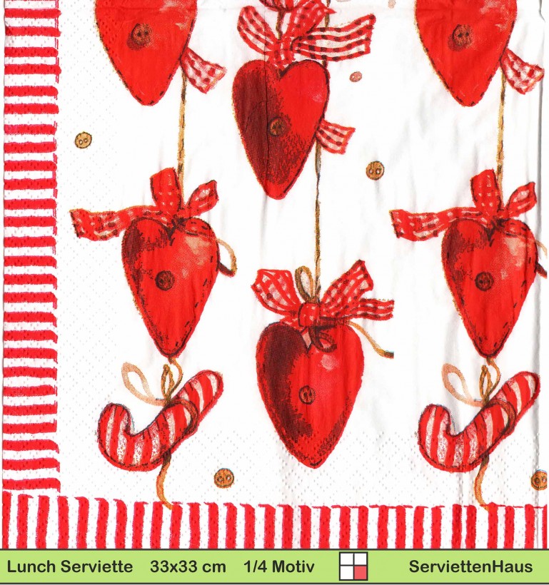 Havi Oy - Aufgehängte Herzen mit Zuckerstangen - 1 Lunch Serviette