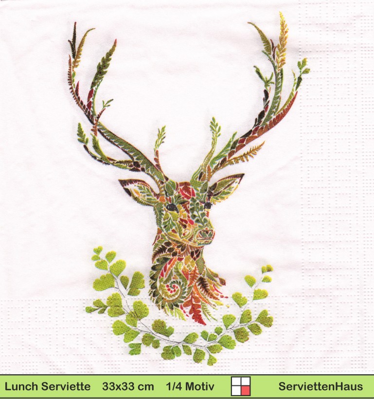 Hirsch aus Blumen gezeichnet - 1 Lunch Serviette