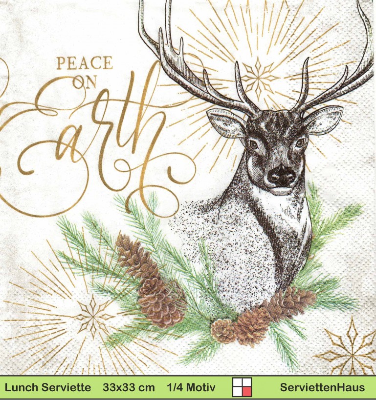 Peace on Earth mit Hirsch - 1 Lunch Serviette